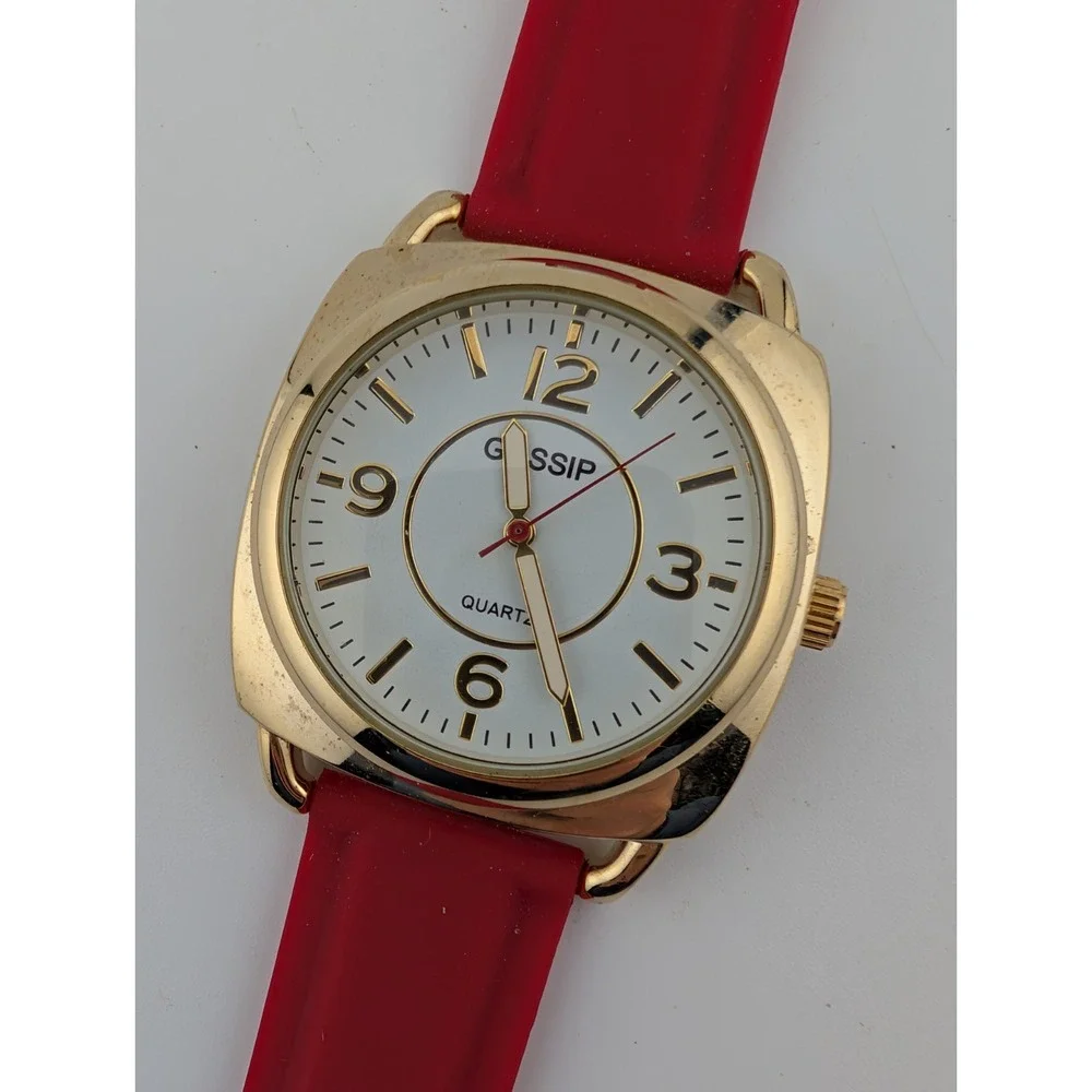 Gossip Women's Watch 40mm Gold Case Red Silicone Band GSP888C-‎ New Battery